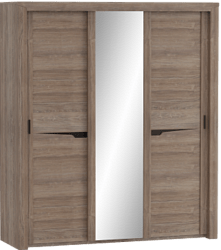 Шкаф трехдверный Соренто с раздвижными дверями Дуб стирлинг/Кофе структурный матовый в Большой Мурте - bolshaya-murta.katalogmebeli.com | фото